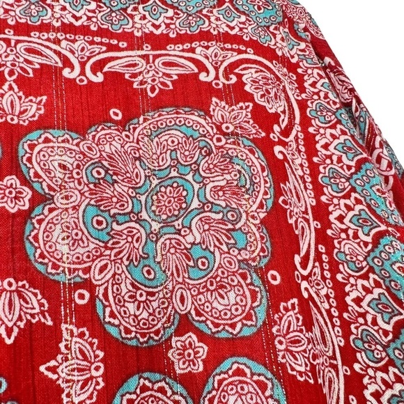 Lovestitch Womens Paisley Print Short Sleeve Romper Sz Medium Red V Neck - Picture 8 of 11